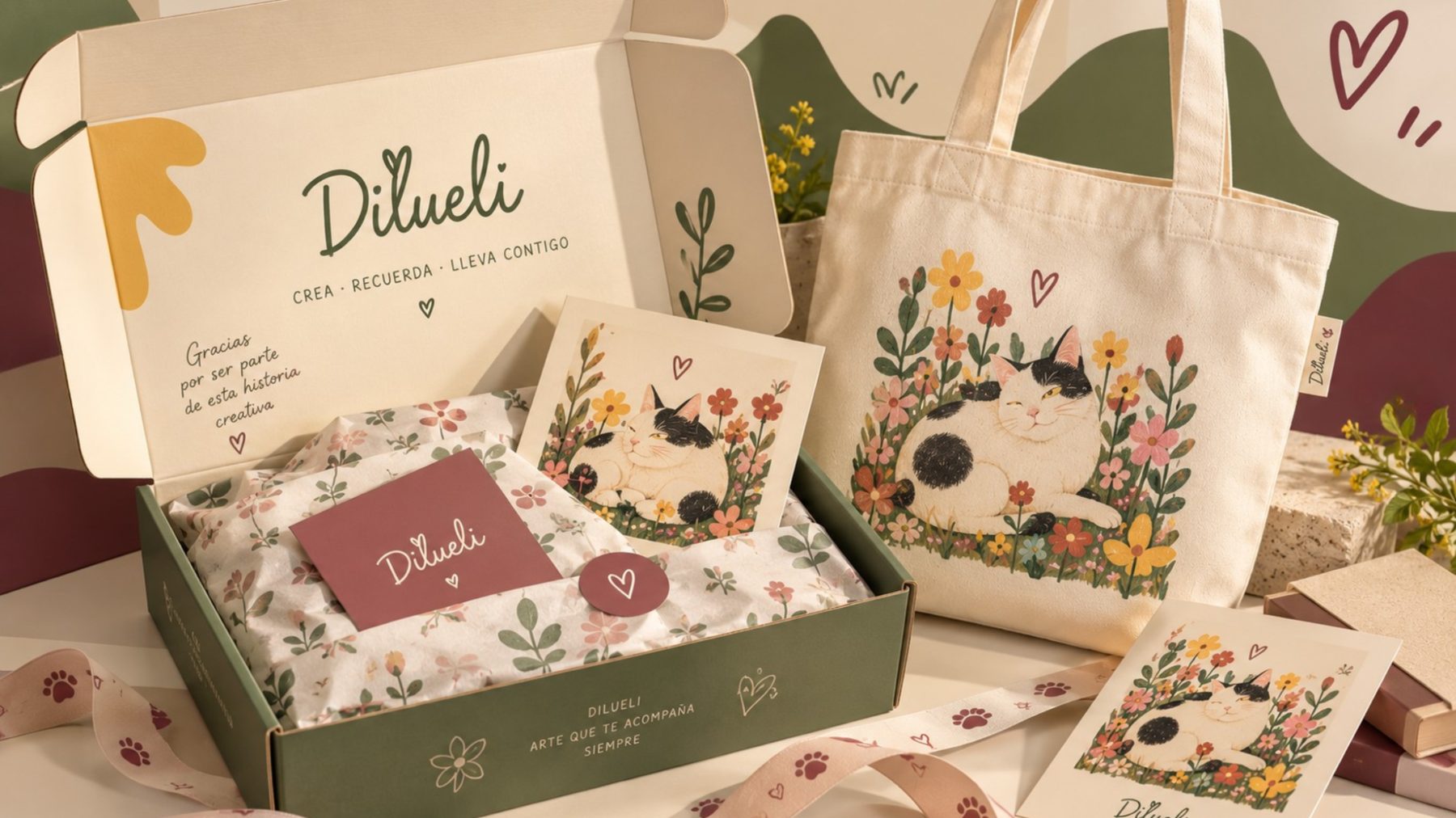 Presentación de una tote bag Dilueli lista para regalar